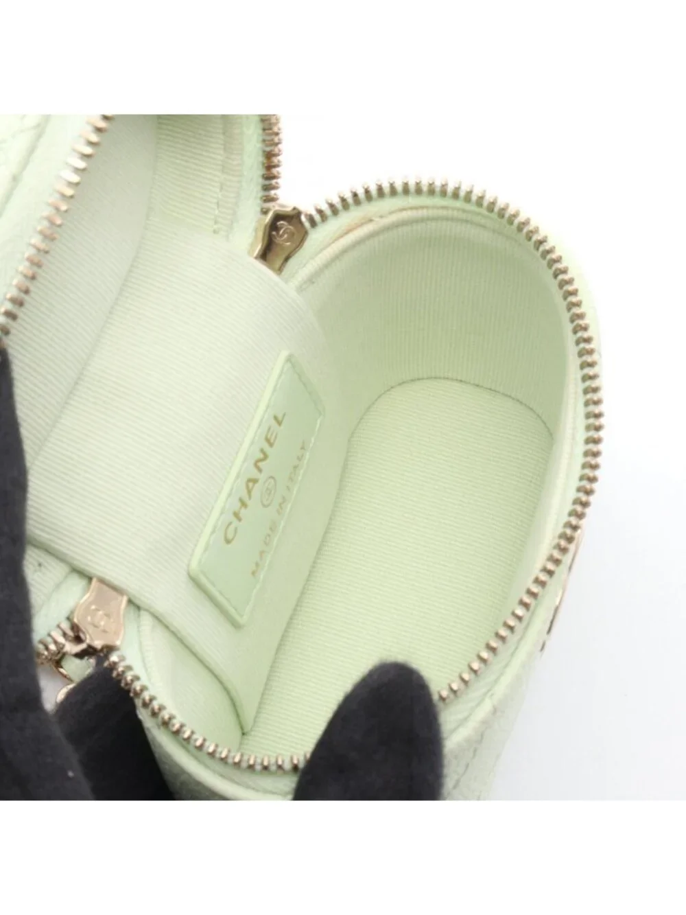 Chanel Shoulder Bag Quilted Yellow Green Caviar Leather Mini Vanity 2-Way Chain